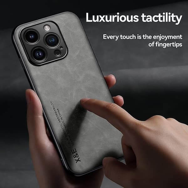 Magnetisk läderbaksida phone case för iPhone 15 Light grey