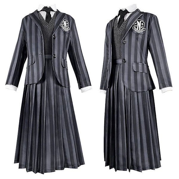 Onsdag Addams Deluxe set Nevermore Academy School Uniform Outfit Peruker Dam Cosplay Party Fancy Dress Up One Size with Wig