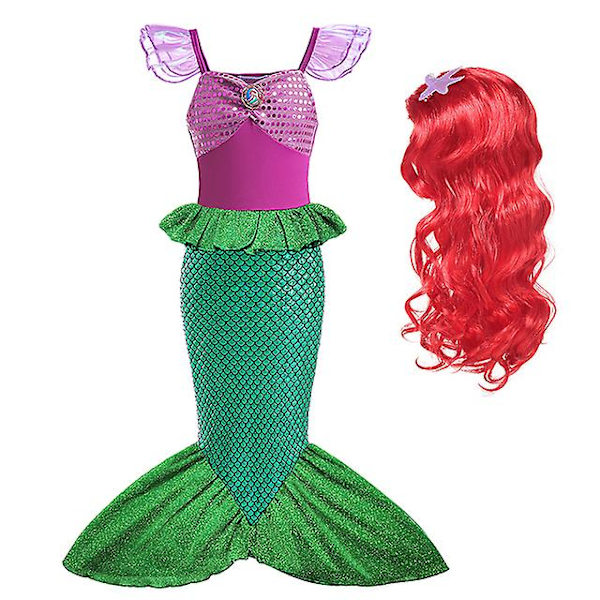 Disney Little Mermaid Ariel Prinsessdräkt Barnklänning För tjejer Cosplay Barn Karneval Födelsedagsfest Kläder Sjöjungfruklänning V 3-4T(size 110) 2pcs Mermaid Set