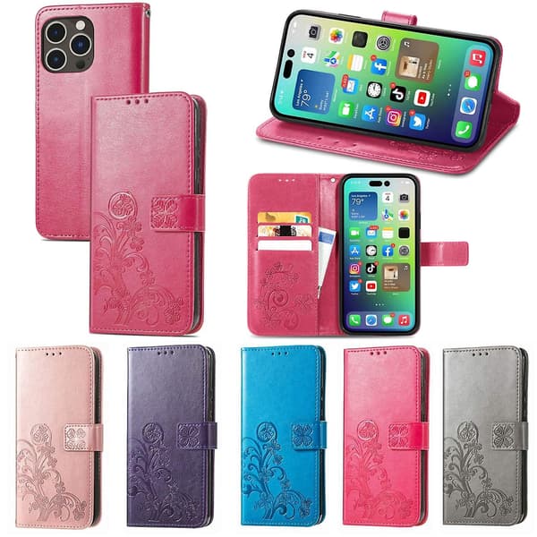Fyrfodrat läderfodral med case för iPhone 15 Blue
