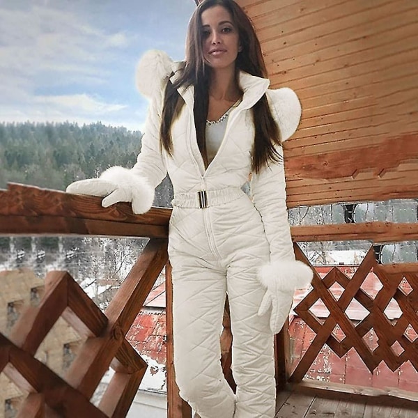 Vinterskiddräkter för kvinnor Plus Size One Pieces Jumpsuits Huvoveraller High Sports Vattentät Snowboard Snowsuits White Medium