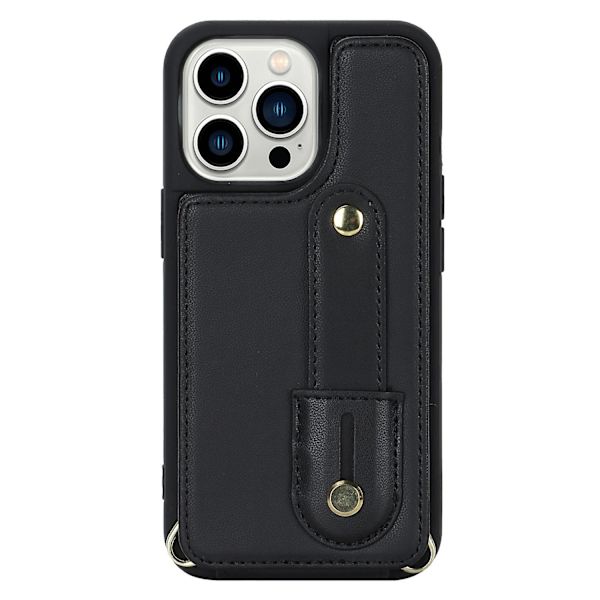 För Iphone 14 Pro Max Armband Kickstand Phone case Läder+tpu cover med korthållare Black