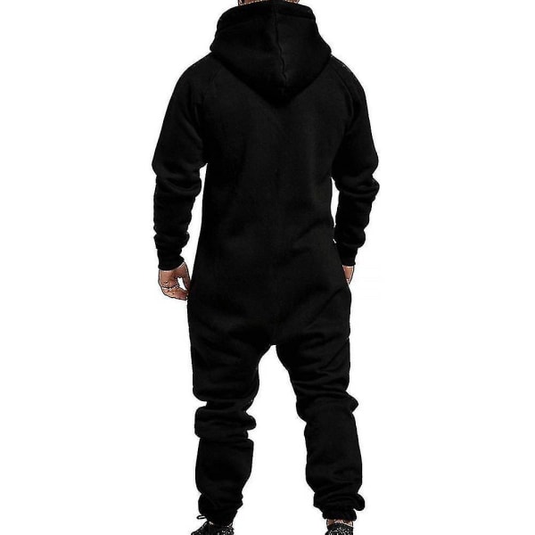 Men Onesie Allt i ett Hoodie Zip Jumpsuit Winter Casual Hooded Romper Playsuit Black 2XL
