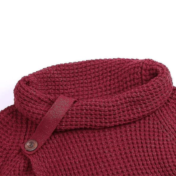 Vinter Lös Turtleneck Tröja Långärmad Knapp Casual Pullover För Kvinnor Red M