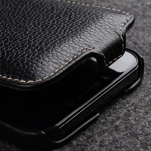MELKCO För iPhone 15 Pro Max Case Litchi Texture Äkta koläder+PC Vertical Flip Cover null none