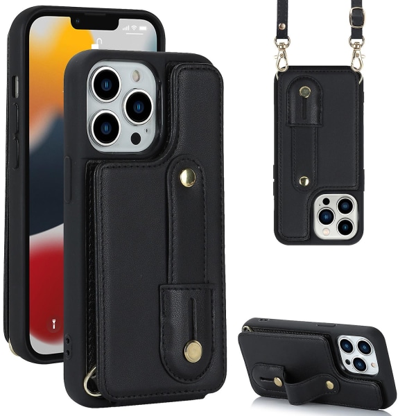 För Iphone 12/12 Pro Korthållare Phone case Armband Kickstand Pu Läder+tpu Cover Black