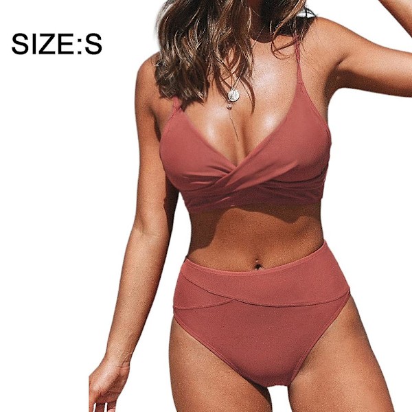 Delad baddräkt för dam Retro Bikini Baddräkt Enfärgad Bikini Sommarbaddräkt s