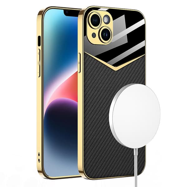 Gkk Stötsäker Case För Iphone 14 Plus Case Tpu+pc+pu Läder galvanisering Cover Carbon Fiber