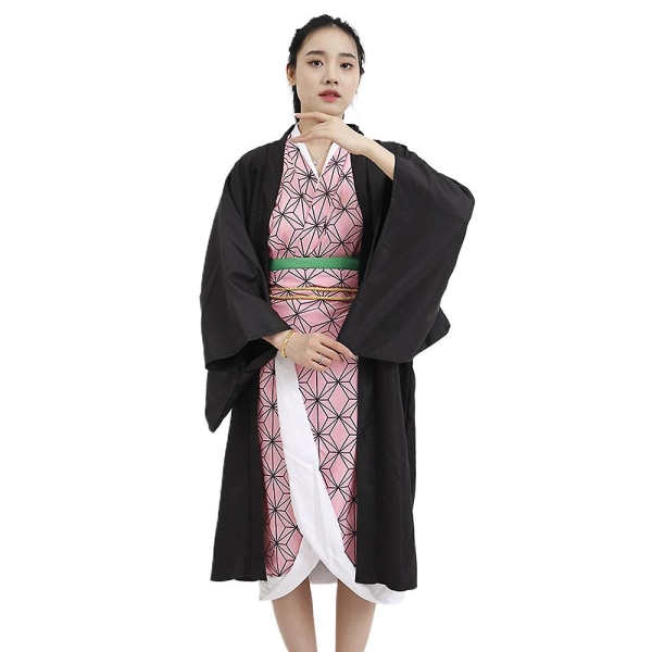 Demon Slayer Anime Kamado Nezuko Cosplay kostym Dam Kimono Outfits med bambu rekvisita Party Rollspel Kostym XL