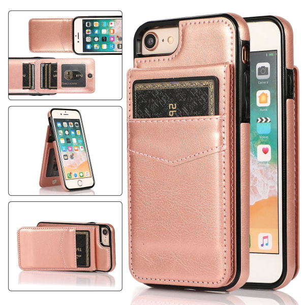 För Iphone 7 / 8 / Se (2020) / Se (2022) Korthållare Phone case Kickstand Pu Läder + Tpu cover Rose Gold