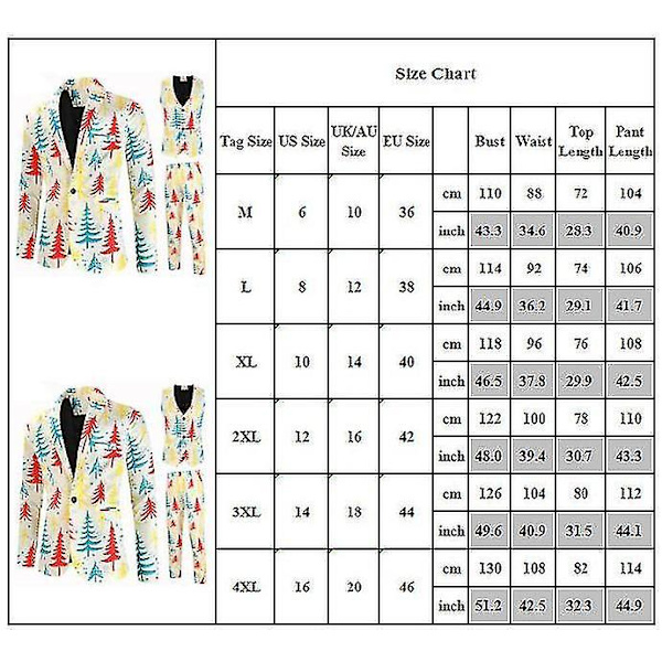 Jul Vit Dräkt Outfit 3st/ set Kavaj kostym Väst Kavaj Byxa Jultomte printed högtidlig klänning Set Tmall 3XL