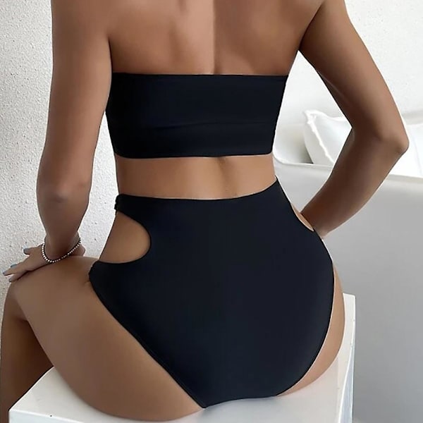 Ribbstickad O-ring för damer Bikini Baddräkt Fräck Thong Baddräkt Tvådelad baddräkt red M