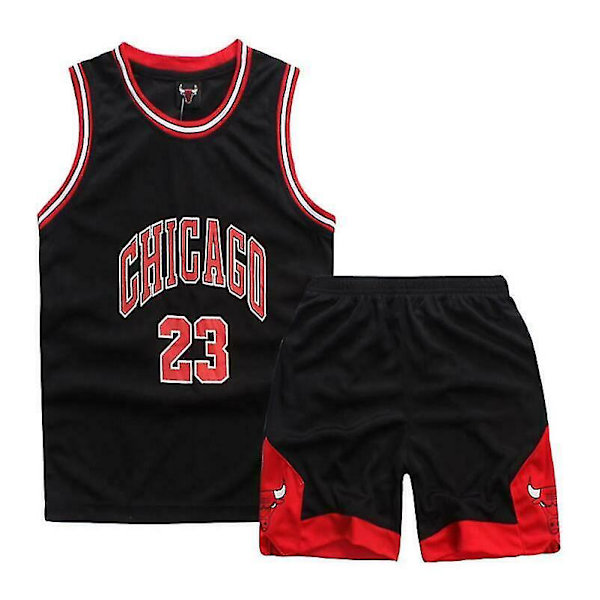 Kids Unisex Basket Training Suit Kits Väst Skjorta + Shorts Sets_s 23 Black chicago XL(150CM-160CM)