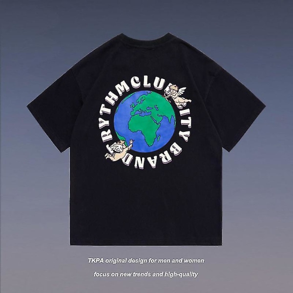 Earth Day Miljöskydd T-shirt Brev Graffiti Print Kortärmad Par Lös Casual Black L