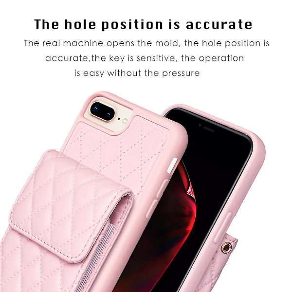 Bf22-stil för Iphone 6 Plus / 6s Plus / 7 Plus / 8 Plus Kickstand Läder+tpu- case Korthållare Cover Pink