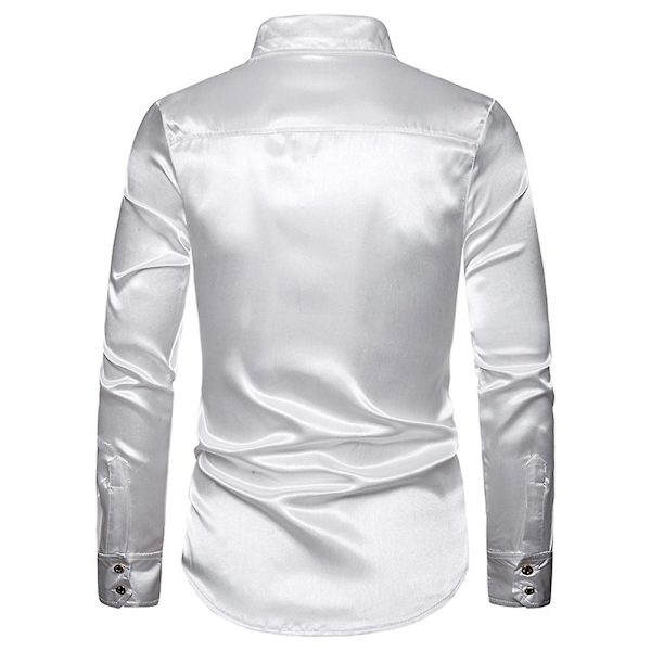 Män Glittrande paljetter Button-down Slim Fit Formella skjortor Party Evening Långärmad Klänning Skjorta Topp White XL
