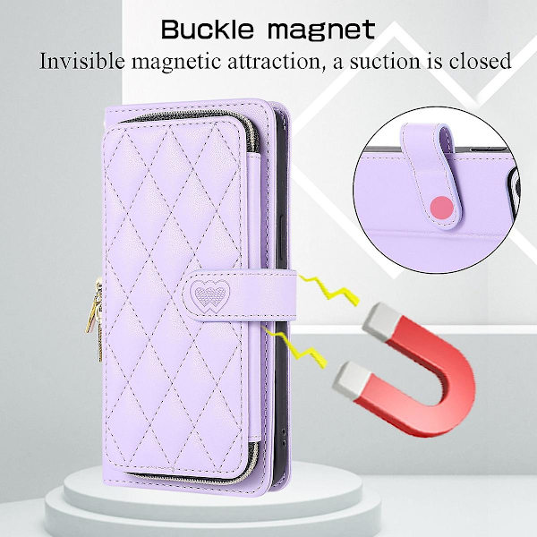 Crossbody dragkedja case kompatibel med Iphone 15 Pro Max, Pu läder stötsäkert cover med korthållare och rem Red For iPhone 15 Pro Max