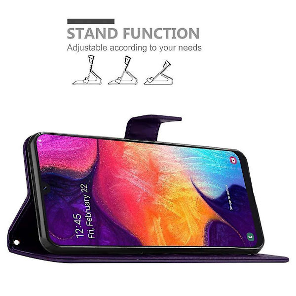 Samsung Galaxy A50 4G / A50s / A30s Cover Case Case - med blommönster och stativfunktion och kortplats FLORAL DARK LILA Galaxy A50 4G / A50s / A30s