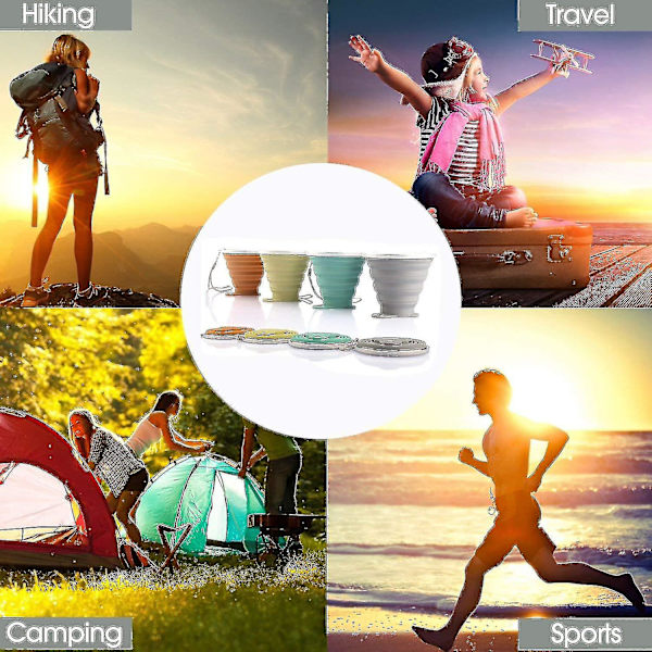 Hopfällbar resekopp, silikonvikbara vattenkoppar med lock, återanvändbara teleskopiska dricksmuggar för picknickcamping Light Blue