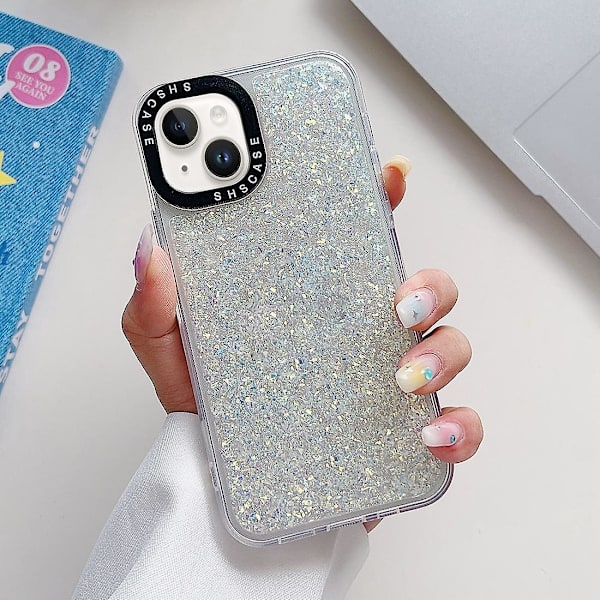 Glitter Epoxy phone case för iPhone 15 White