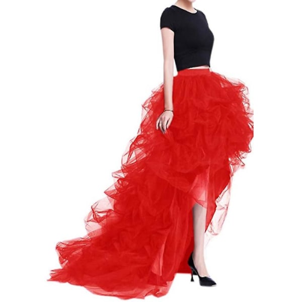 Kvinnor Solid Mesh Tyll Kjol Princess Skirt Mesh Bubble Skirt Red S