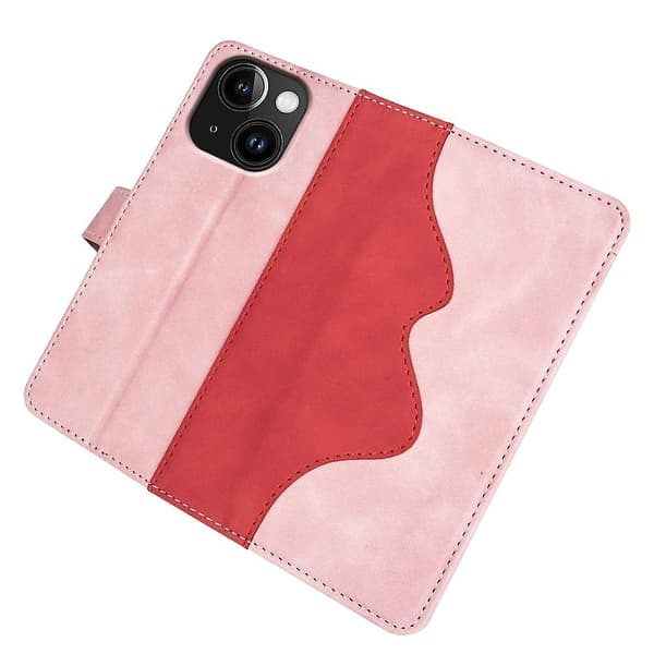 Stitching Leather Flip Phone case för iPhone 15 Red