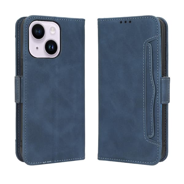 Phone case i läder för kortplatser för iPhone 15 Blue