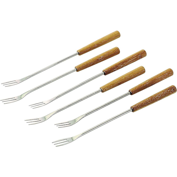 Ostfondue gafflar bambu 6 delar, rostfritt stål, silver/brun, 26,5 x 1,5 x 1,5 cm null none