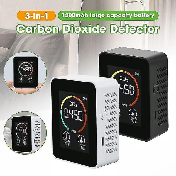 Co2-sensor inomhus Co2-mätare Digital luftdetektor Intelligent luftkvalitetsanalysator White