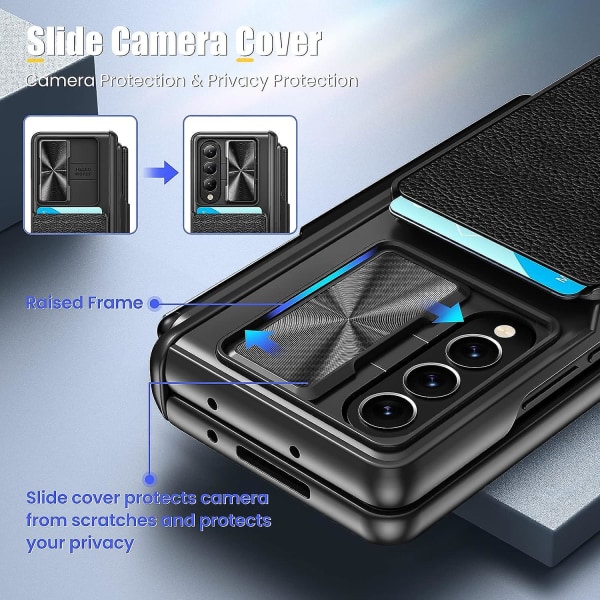 Z Fold 5 Case, Plånbok Gångjärnsskydd Case För Samsung Galaxy Z Fold 5 Med S Pen Hållare & skjutbart cover Blue