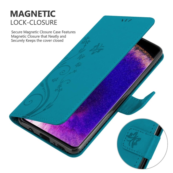 Oppo FIND X5 PRO Cover Case Case - med blommönster och stativfunktion och kortplats FLORAL BLUE FIND X5 PRO