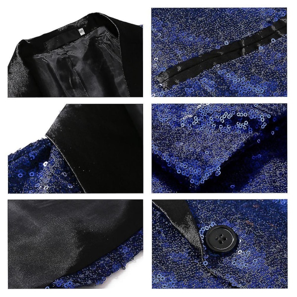 Herrmode paljett Casual Blazer Wediing Celebration kostymjacka Blue XL