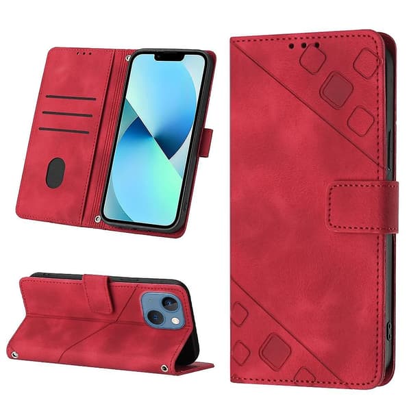 Hudkänsla PU- case för iPhone 15 Plus Red