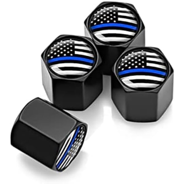 American Flag Däckventilspindelkapslar för bil, 4Pack Anti-Rost lufttät gummitätning Universal för bilar, fordon, cyklar, T Black\/Blue