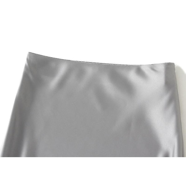 Satin Midikjol Hög Midja Långa Kjolar För Kvinnor SSBgv Light Grey M