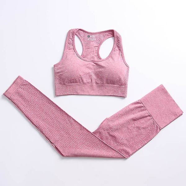 2-delat set Kvinnor Träningskläder Gym Set Fitness Sportkläder Crop Top Sports BH Sömlösa Leggings Active Wear Outfit Kostym C Pink 2pcs18 M