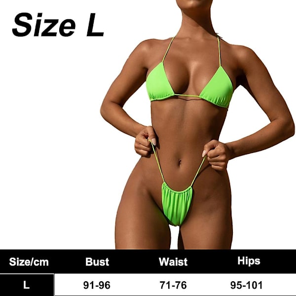 Baddräkt Fylld String Baddräkt Bikini Set Bandage Solid brasiliansk baddräkt L green