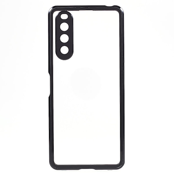 För Sony Xperia 10 V magnetiskt case Metallram + härdat glas + genomskinligt cover på baksidan Black