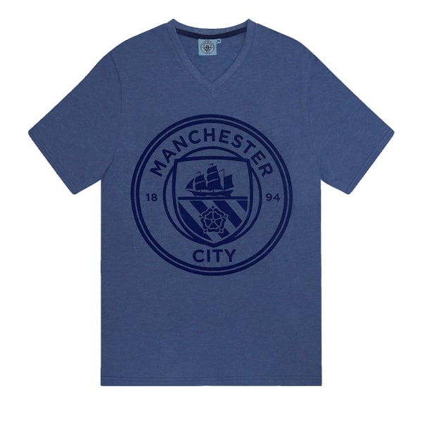 Manchester City Herr Pyjamas Kort Loungewear OFFICIELL Fotbollspresent Blue Marl XL