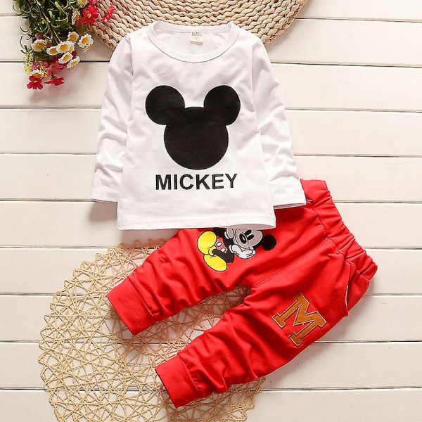 Barn Musse Pigg Casual outfit Baby flicka kappa T-shirt Byxor Kläder Set Red 3-4 Years