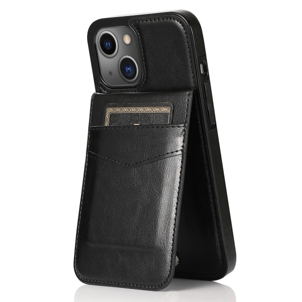 För Iphone 13/14 Korthållare Pu Läderbelagd Tpu Phone case Kickstand Smartphone Cover Black