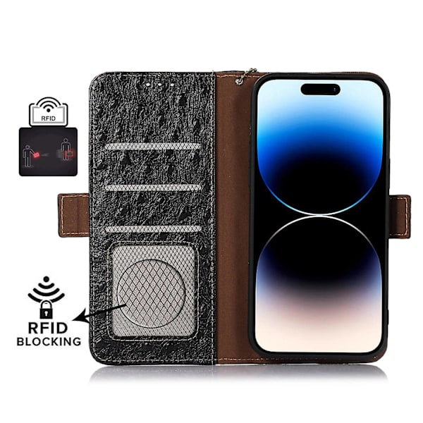 Strutsmönster RFID phone case för iPhone 15 Black