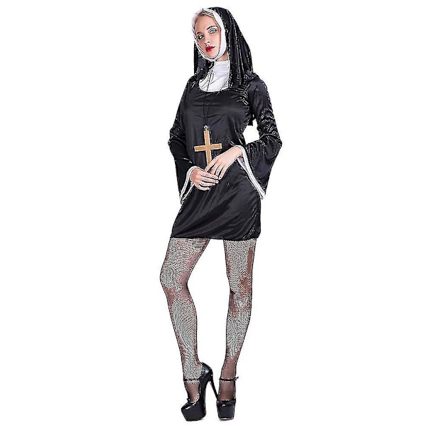 Halloween Nun Cosplay Kostym Med Huva Flerfunktionell Fest Cosplay Kläder S