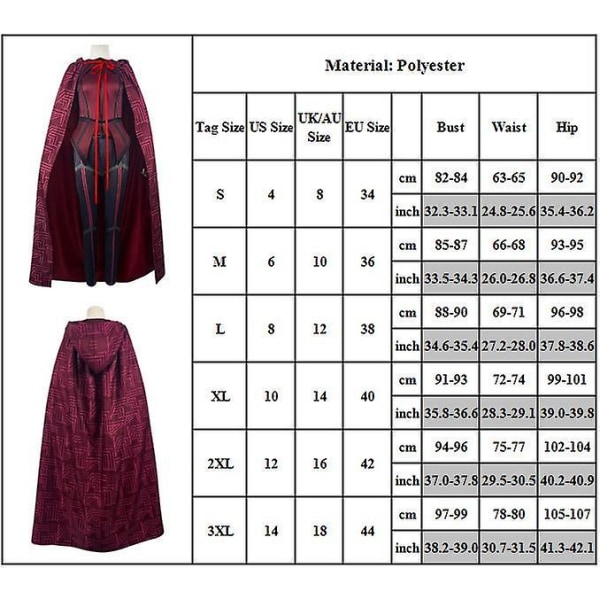 Kvinnor Wanda Maximoff Cosplay Festdräkt Scarlet Witch Kläder Kappa Headpiece Outfit Set Presenter 3XL
