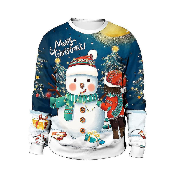 Jultröja Vinter Höst Crew Neck Toppar Sweatshirt Med Ren Santa Printed Snowman XL