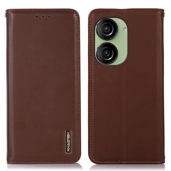 Rfid-blockerande phone case för Asus Zenfone 10 5g/zenfone 9 5g, Cover i äkta koläder Brown