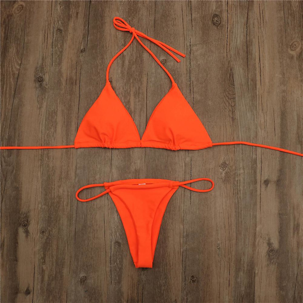 Baddräkt Fylld String Baddräkt Bikini Set Bandage Solid brasiliansk baddräkt orange L