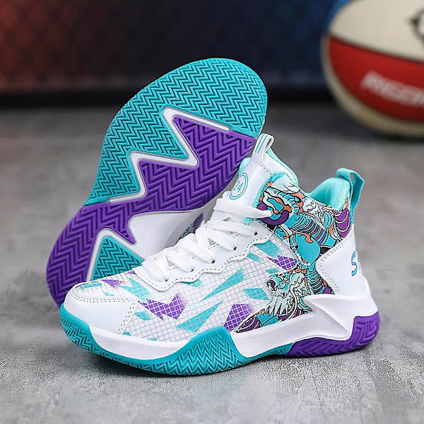 Barn Sneakers Pojkar Basketskor Halkfria Barn Sportskor 3B017 Cyan 39