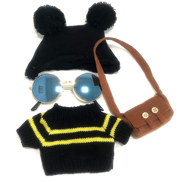 Fyllda Duck Doll Kläder Svart Hatt Tröja Brun Väska Solglasögon Fashionabla Plysch Doll Kläder null none