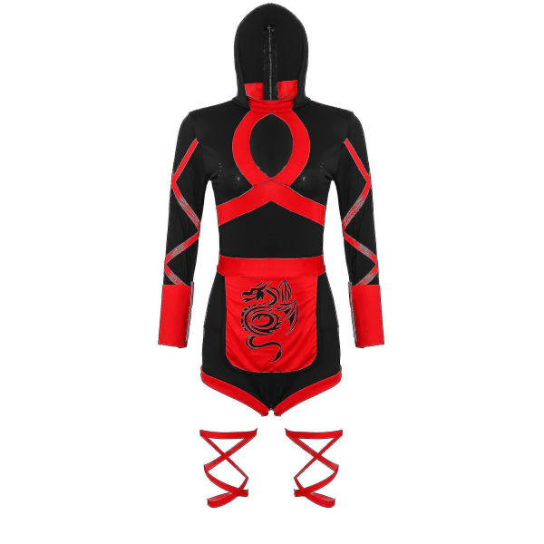 Kvinnors Ninja Cosplay Sexig Bodysuit Outfit Halloween Party Kostym Finklänning XL